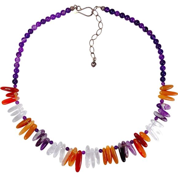 Signed Jay King DTR Sterling Silver Colorful Gemstone Amethyst Quartz Necklace - Picture 2 of 12